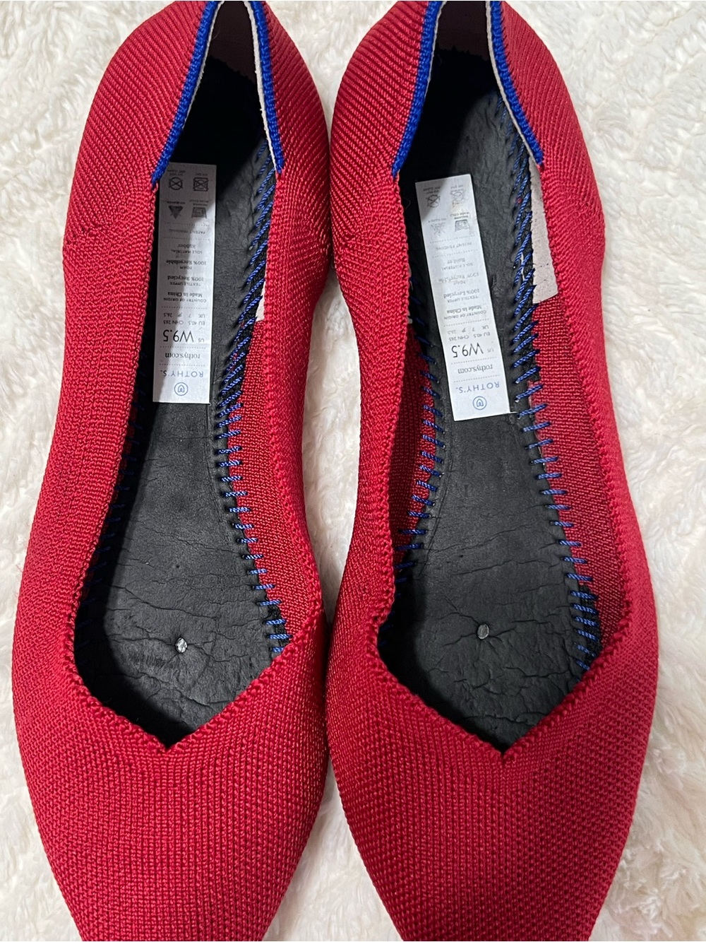 Rothy’s The Point Flats Women’s 9.5 Red Blue Knit Pointed Toe Washable - Picture 3 of 11